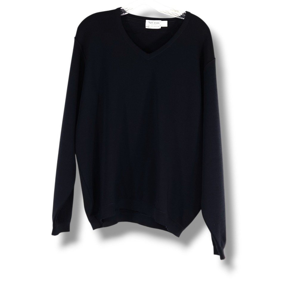 St Croix Knits 100% Merino Wool V Neck Pullover Sweater Dark Navy Vintage USA L